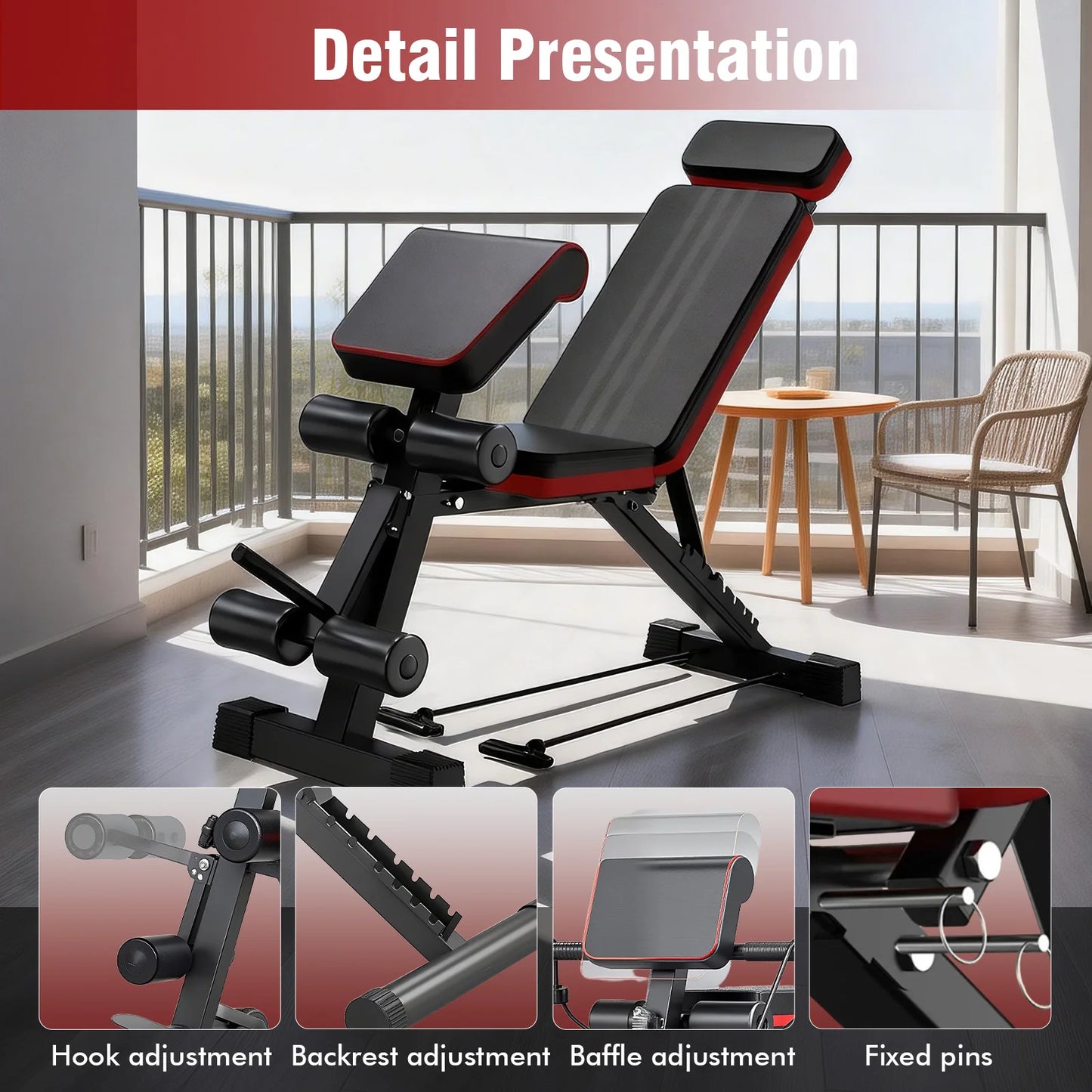 7 Level Foldable Weight Bench with Extended Headrest for Full Body Workout - Arthur's Wellness Emporium