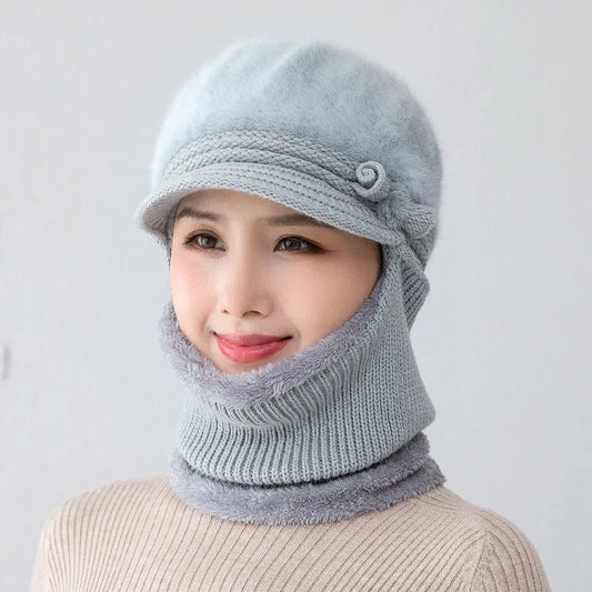 Winter Fur Lined Balaclava Hat For Women Windproof Warmth