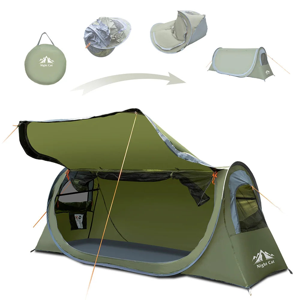Night Cat Pop Up 1 Person Camping Tent Waterproof Instant Setup - Arthur's Wellness Emporium