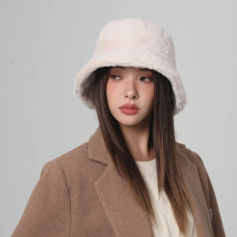 XIADAILACN Leopard Fur Bucket Hat Women Winter Warm Plush