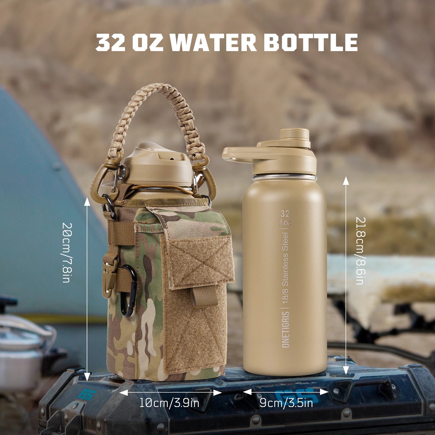 ONETIGRIS Insulated Tactical Stainless Steel Water Bottle With Straw