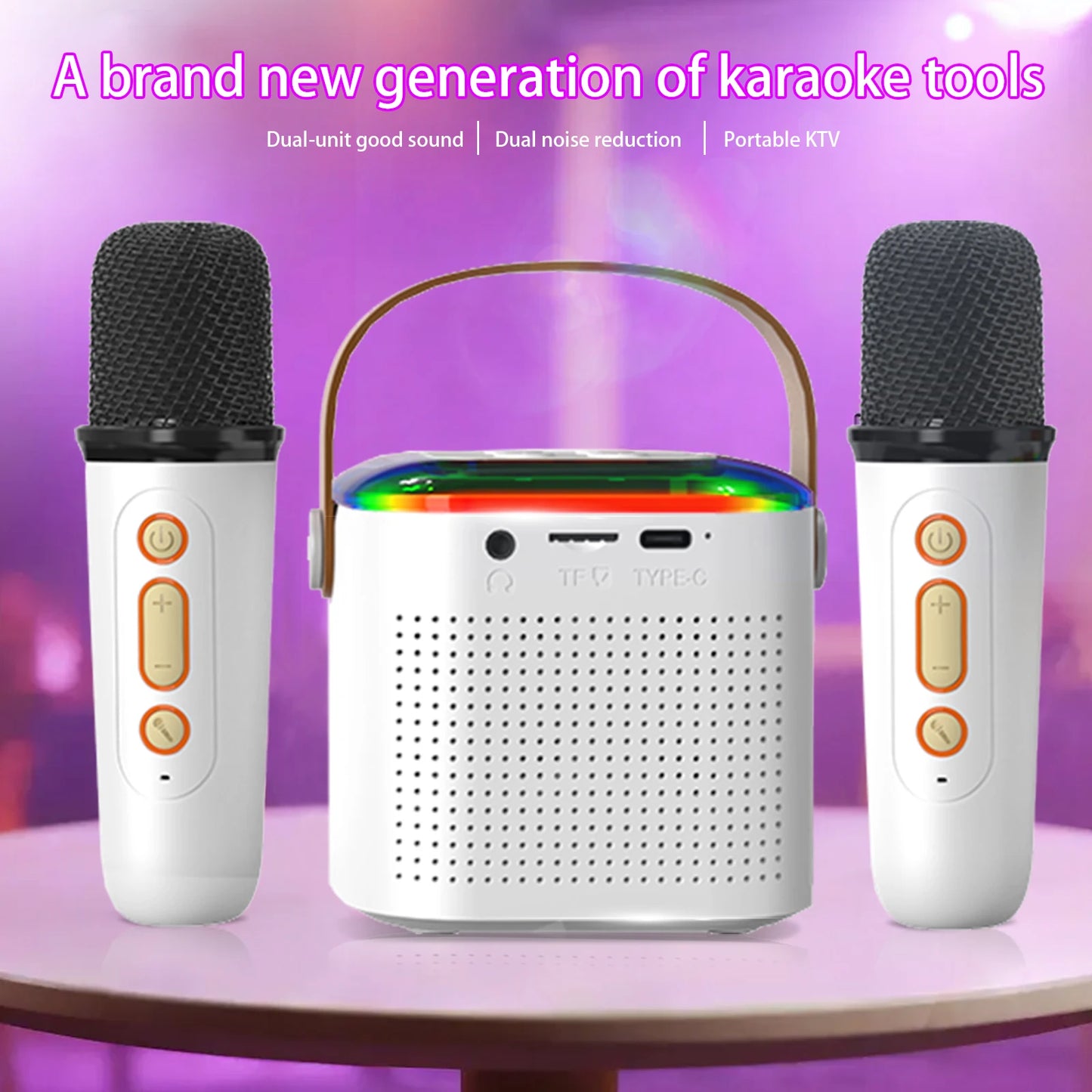 Odelettevcy Wireless Karaoke Speaker With RGB Lighting And Two Mics