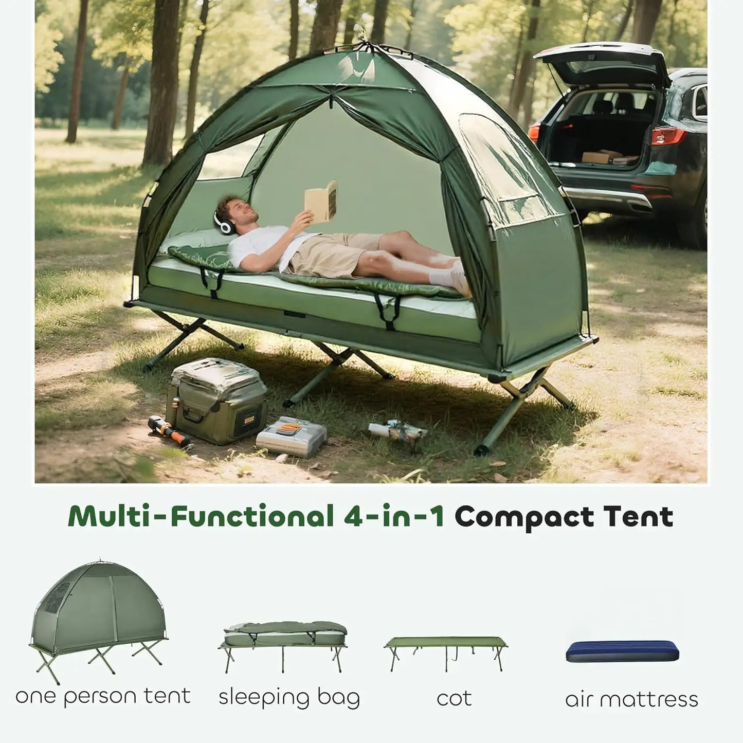 Six In One Folding Tent Cot With Mattress Pillow And Sleeping Bag - Arthur's Wellness Emporium