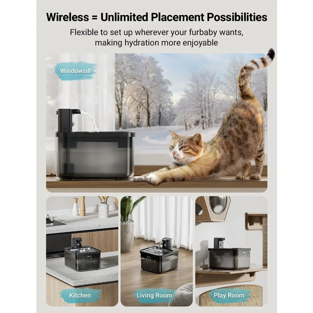 XIUWO Cat Water Fountain Cordless Wireless Pet Fountain - Arthur's Wellness Emporium