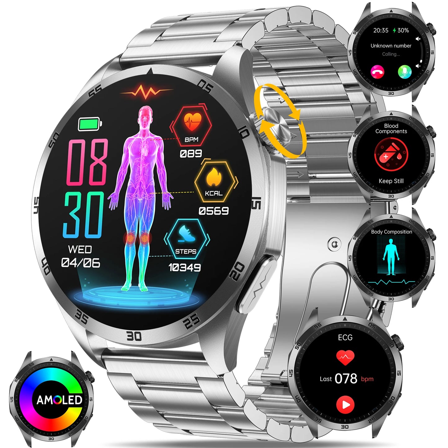 Marsyu Smart Watch ECG PPG Blood Pressure Lipid Uric Acid HD Bluetooth - Arthur's Wellness Emporium