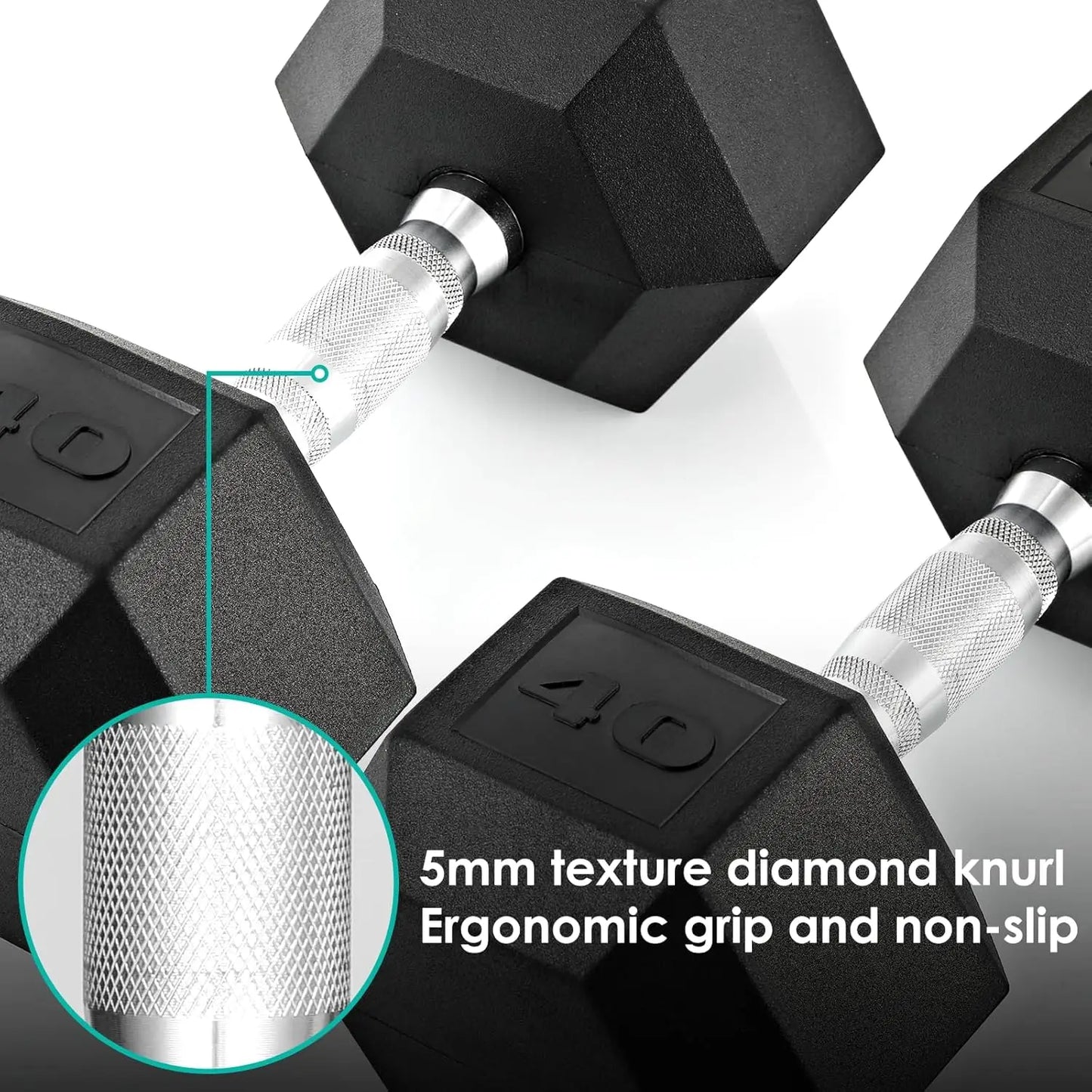 Rubber Hex Dumbbells Set Cast Iron Rubber Coated 2 Pack - Arthur's Wellness Emporium