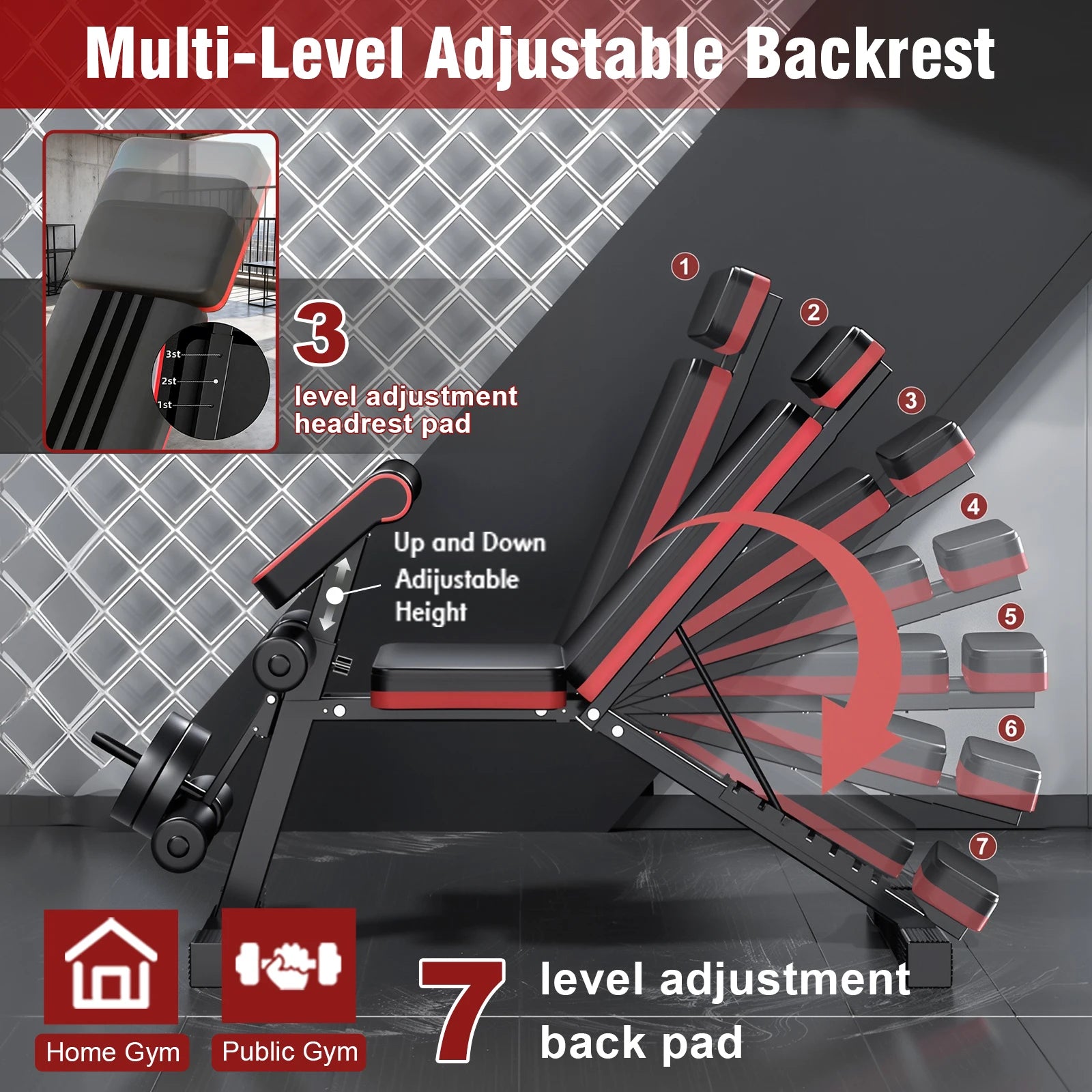 7 Level Foldable Weight Bench with Extended Headrest for Full Body Workout - Arthur's Wellness Emporium