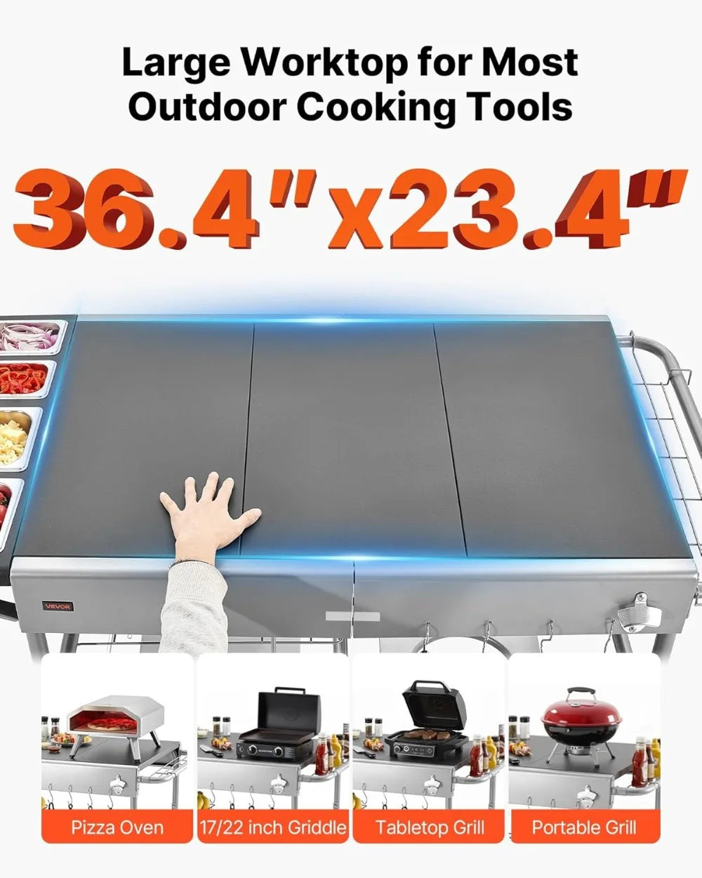 Outdoor Grill Cart With Wheels Movable BBQ Prep Table