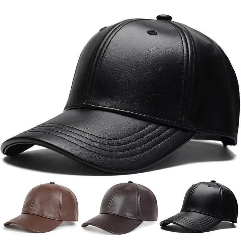 Unisex PU Leather Baseball Cap Adjustable Sunscreen - Arthur's Wellness Emporium