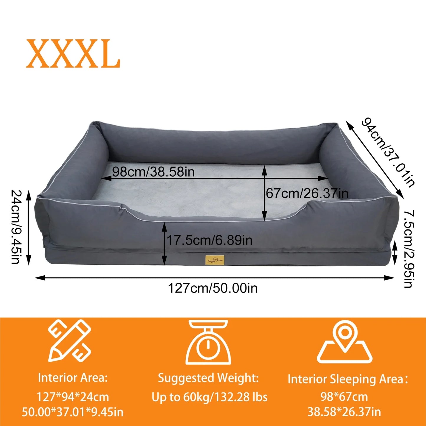 BINGOPAW Rectangular Orthopedic Dog Bed With Bolster And Waterproof Lining