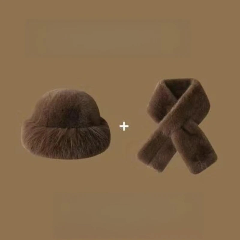 Winter Scarf and Hat Set for Women Plush Warm Beanie