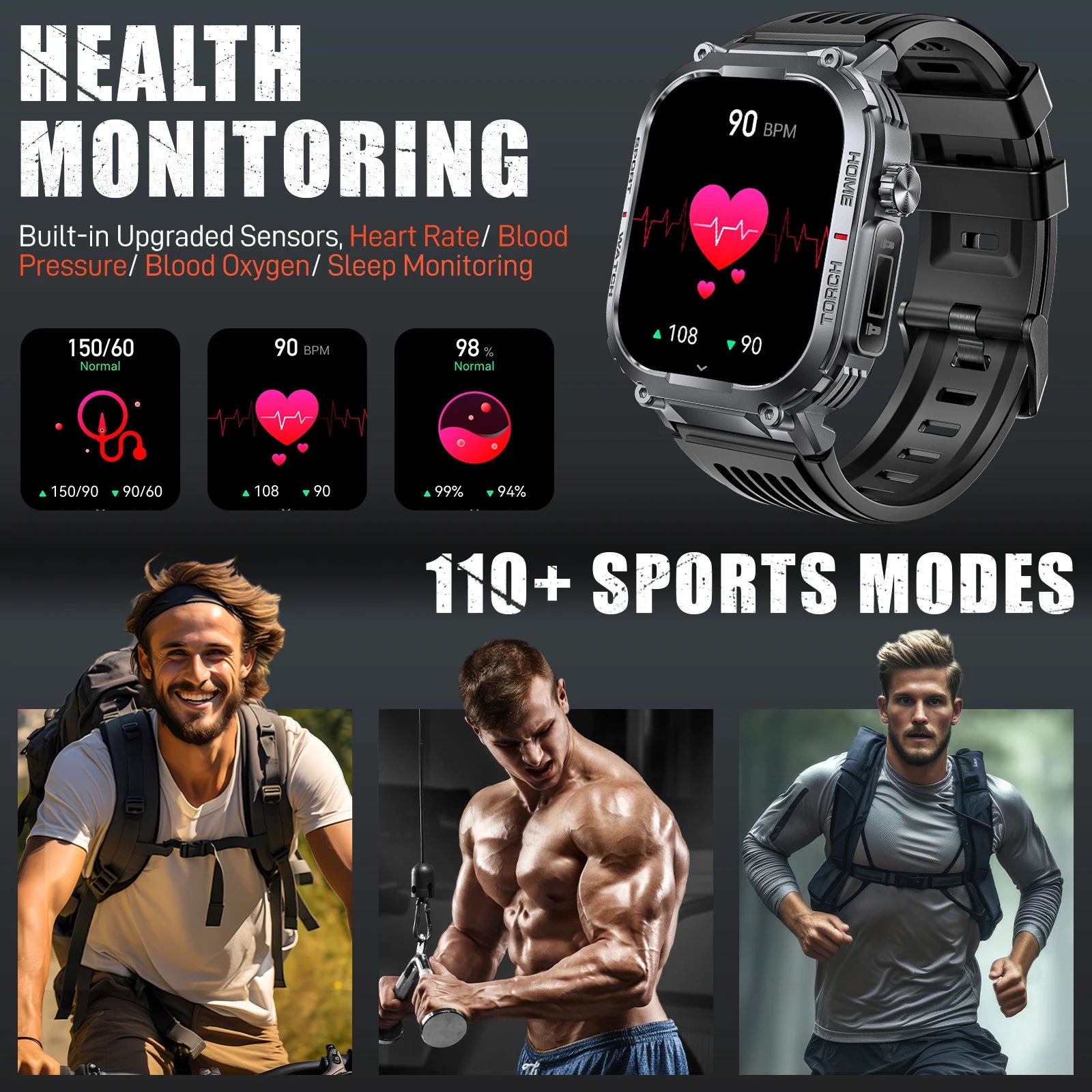 LaNikar Smart Watch Men 3ATM Waterproof S320B Compass LED Flashlight Heart Rate - Arthur's Wellness Emporium