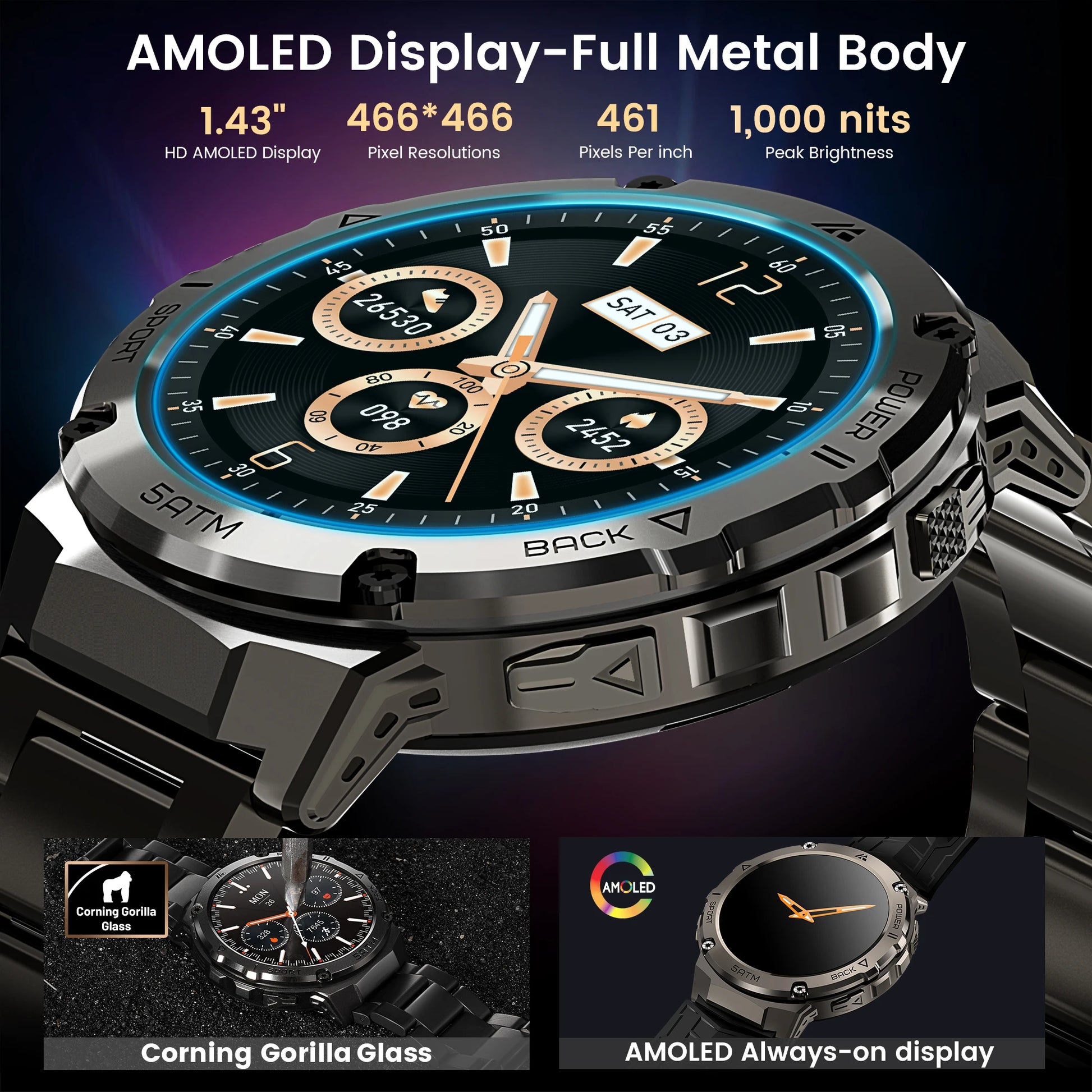 Ticwris T3E GPS Smartwatch For Men Waterproof With AMOLED - Arthur's Wellness Emporium