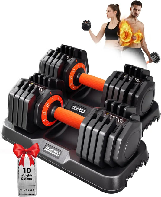 Adjustable Dumbbell Set 110lb With Tray Quick Change Home Gym - Arthur's Wellness Emporium