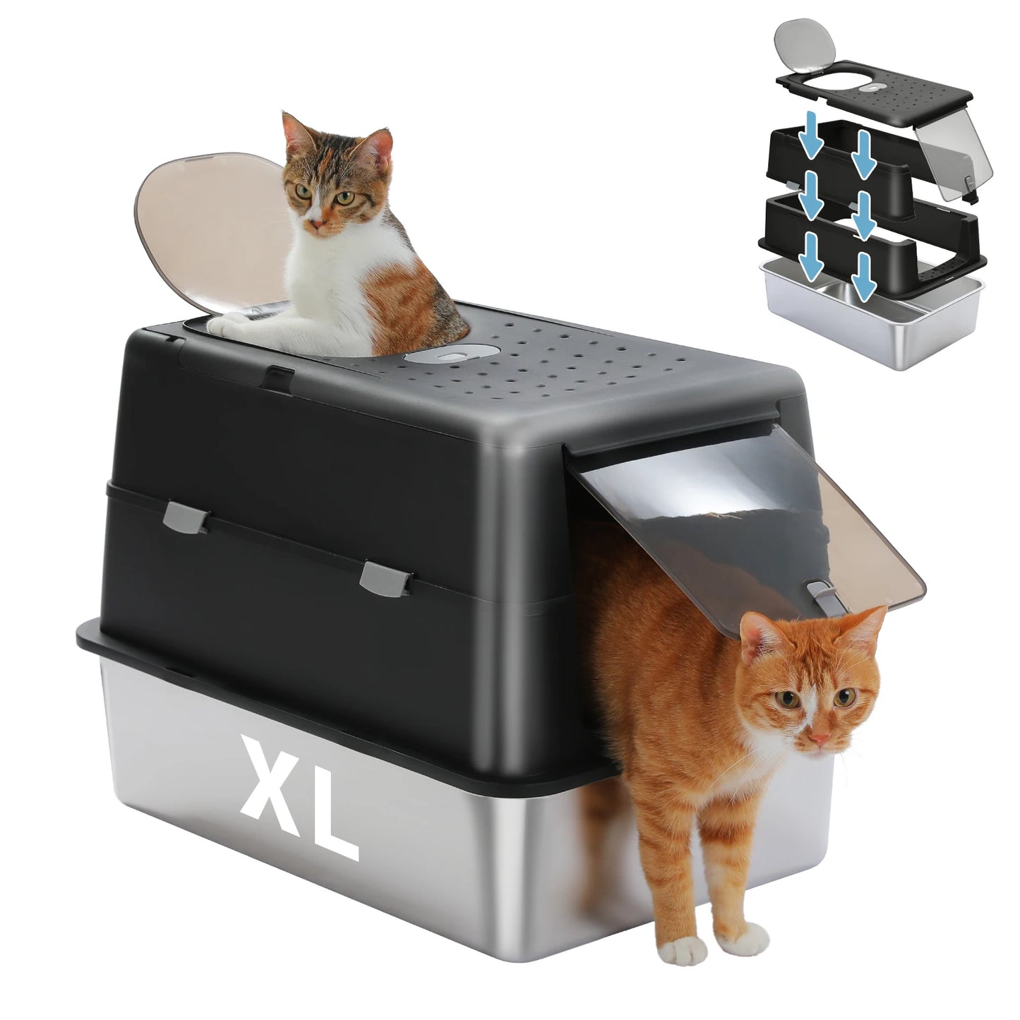 Stainless Steel Cat Litter Box With Scoop High Sides Indoor - Arthur's Wellness Emporium