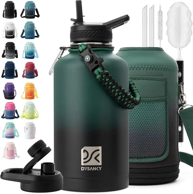 Insulated Stainless Steel Water Bottle With Straw And Carrying Strap