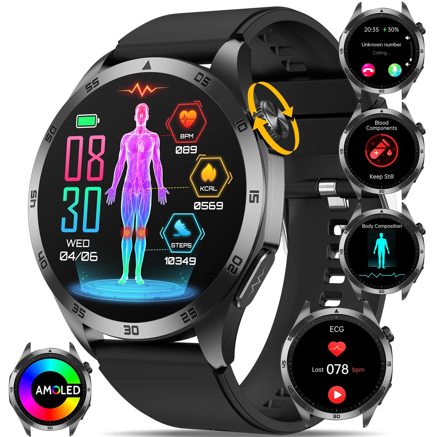 Marsyu Smart Watch ECG PPG Blood Pressure Lipid Uric Acid HD Bluetooth - Arthur's Wellness Emporium