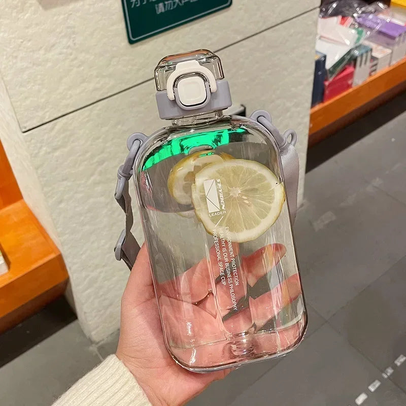 Flat Square Transparent Water Bottle With Adjustable Strap - Arthur's Wellness Emporium