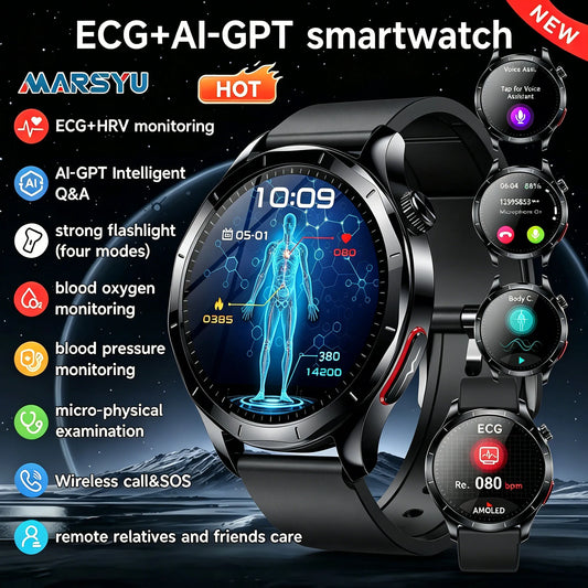 Marsyu Health Smartwatch ECG PPG Blood Oxygen BP Call - Arthur's Wellness Emporium