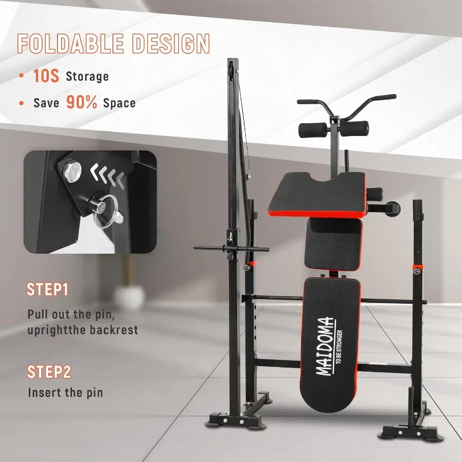 XMSJ 8 In 1 Adjustable Weight Bench With Lat Pulldown