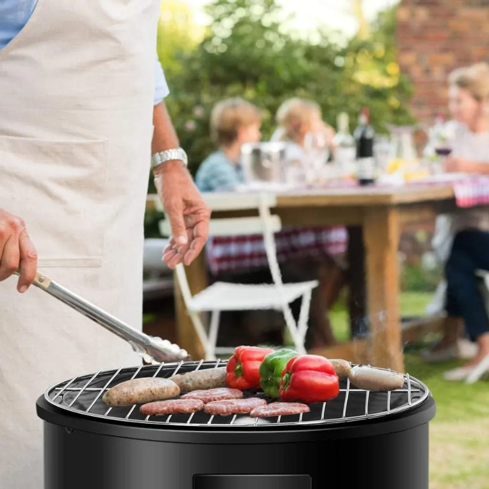 3-in-1 Charcoal BBQ Smoker Grill Cooker With Thermometer And Hooks