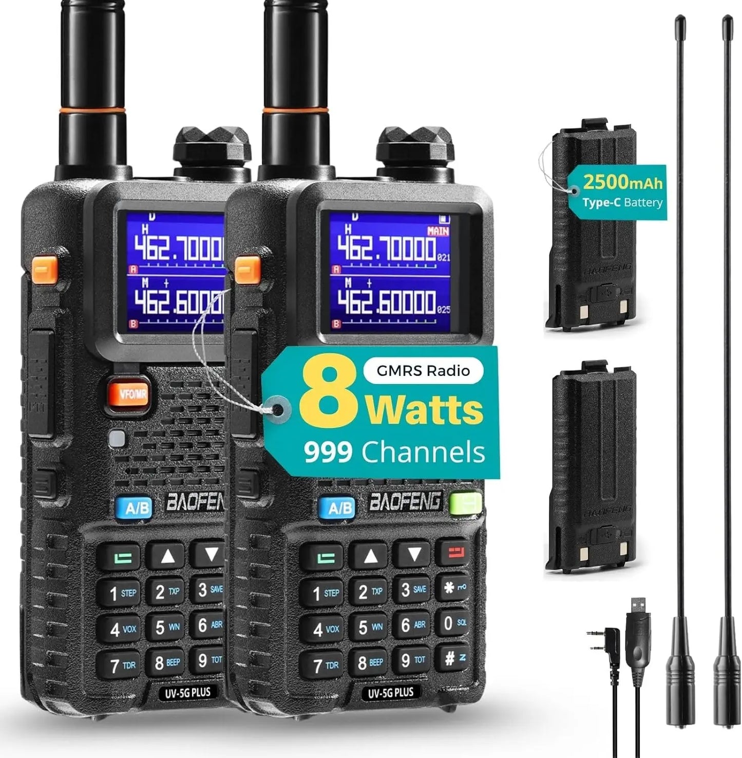 GMRS Two Way Radio 999 Channels NOAA Weather USB C - Arthur's Wellness Emporium