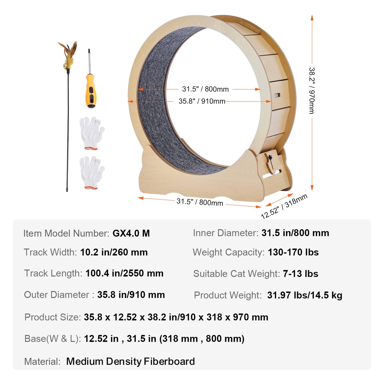 Wooden Cat Exercise Wheel Large Indoor Running Wheel Detachable Carpet - Arthur's Wellness Emporium