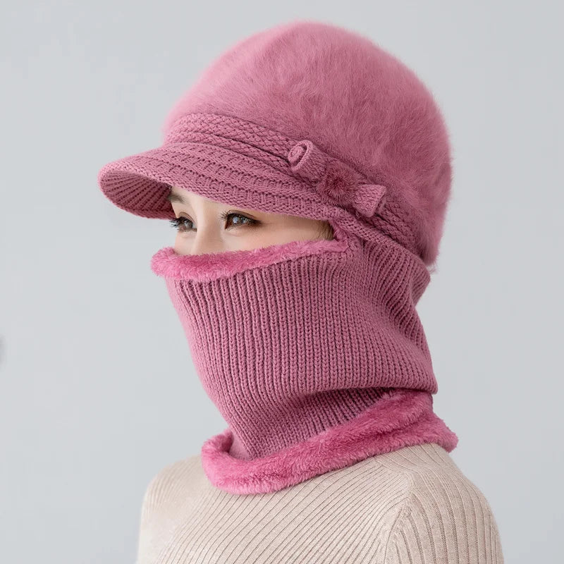 Winter Fur Lined Balaclava Hat For Women Windproof Warmth