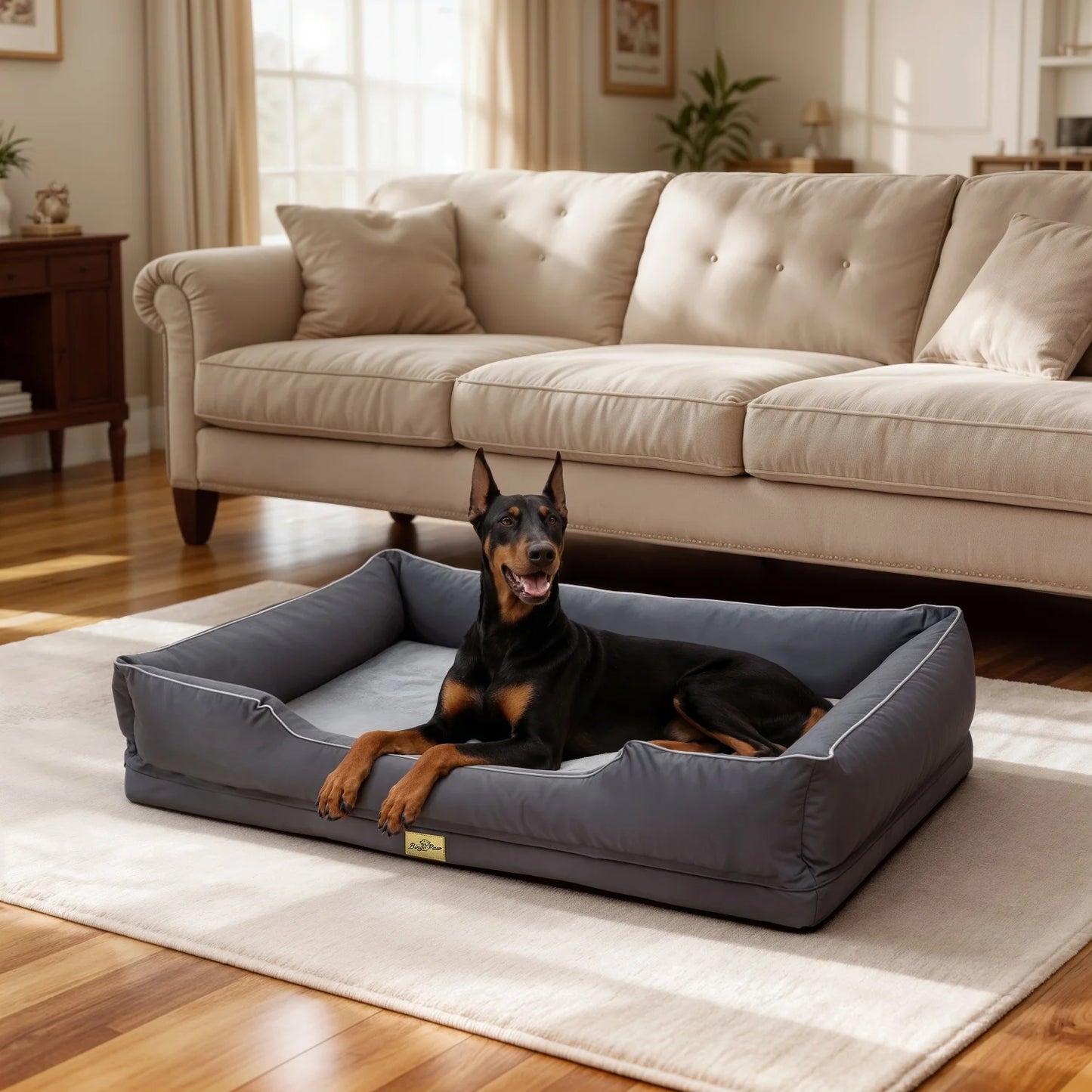 BINGOPAW Rectangular Orthopedic Dog Bed With Bolster And Waterproof Lining
