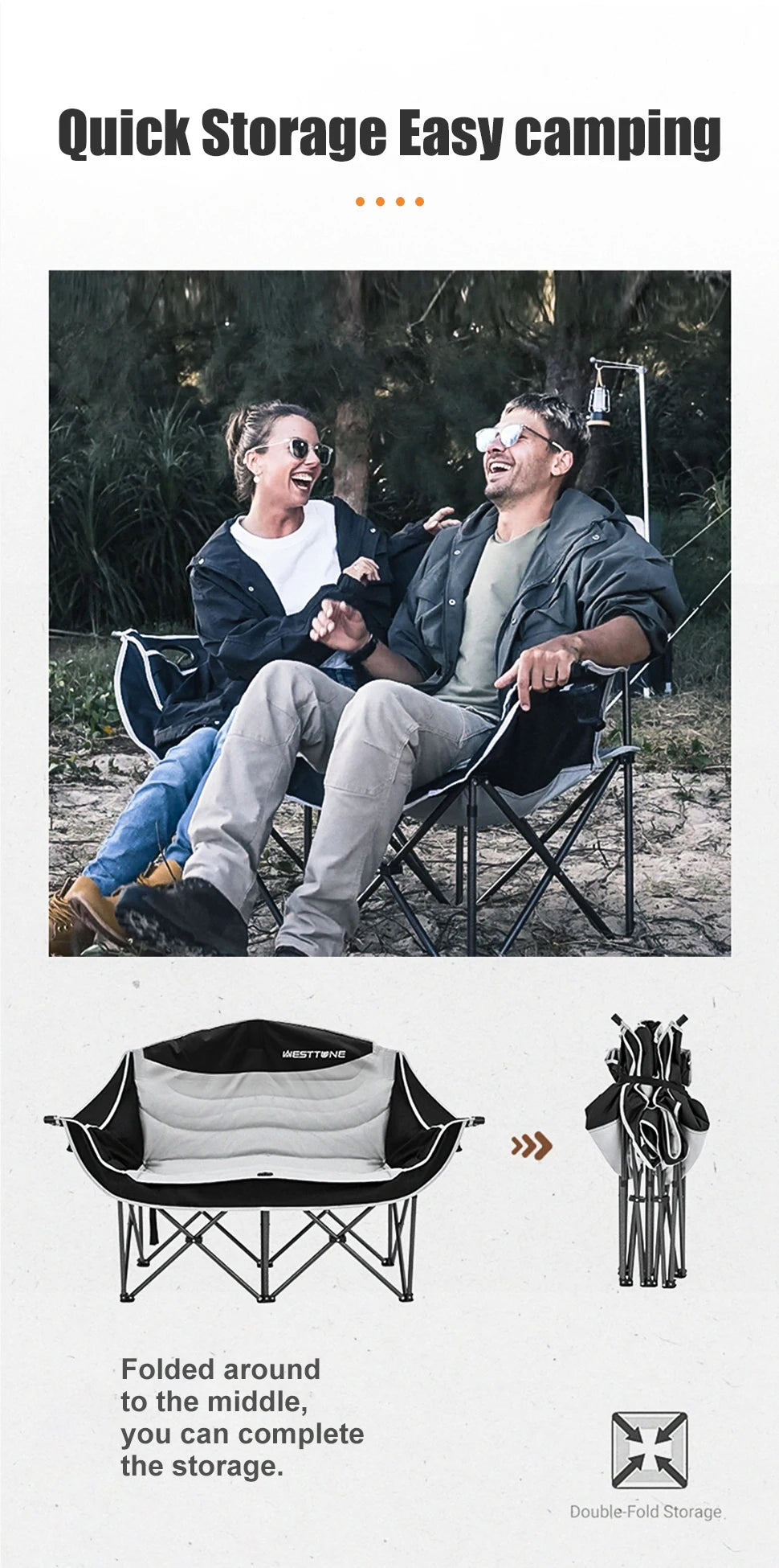 WESTTUNE Double Camping Chair Outdoor Folding Sofa With Cup Holder - Arthur's Wellness Emporium