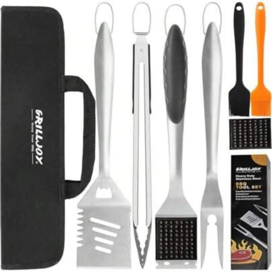 Eight Piece Stainless Steel BBQ Grill Set Spatula Fork Tongs