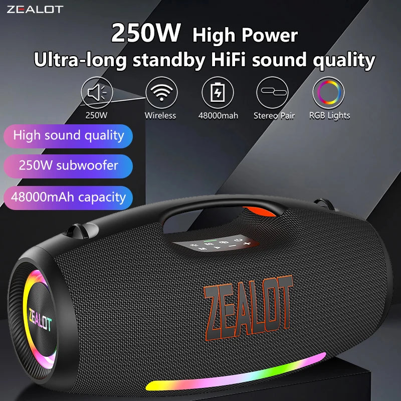 Zealot S89 250W Portable Bluetooth Speaker 48000mAh Waterproof TWS RGB