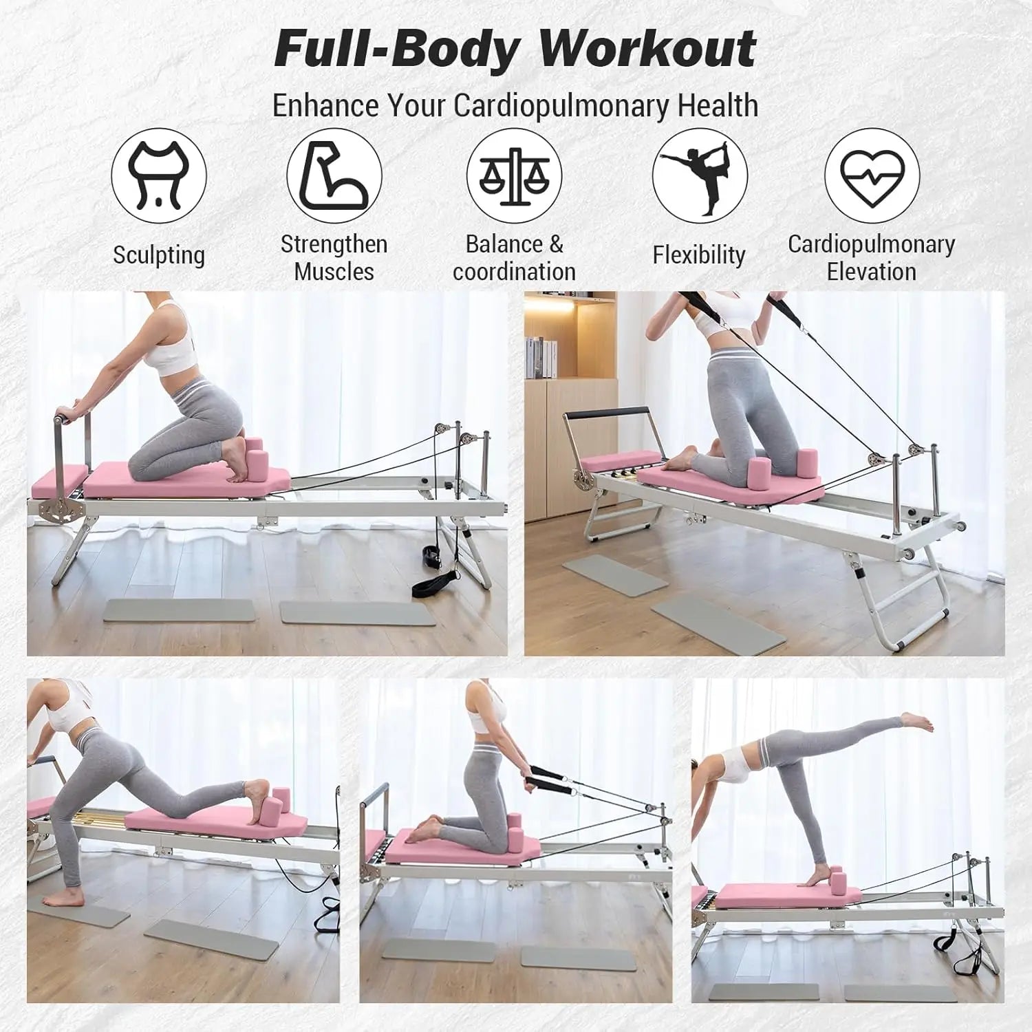 Foldable Pilates Reformer Machine With Jump Board For Home Gym - Arthur's Wellness Emporium