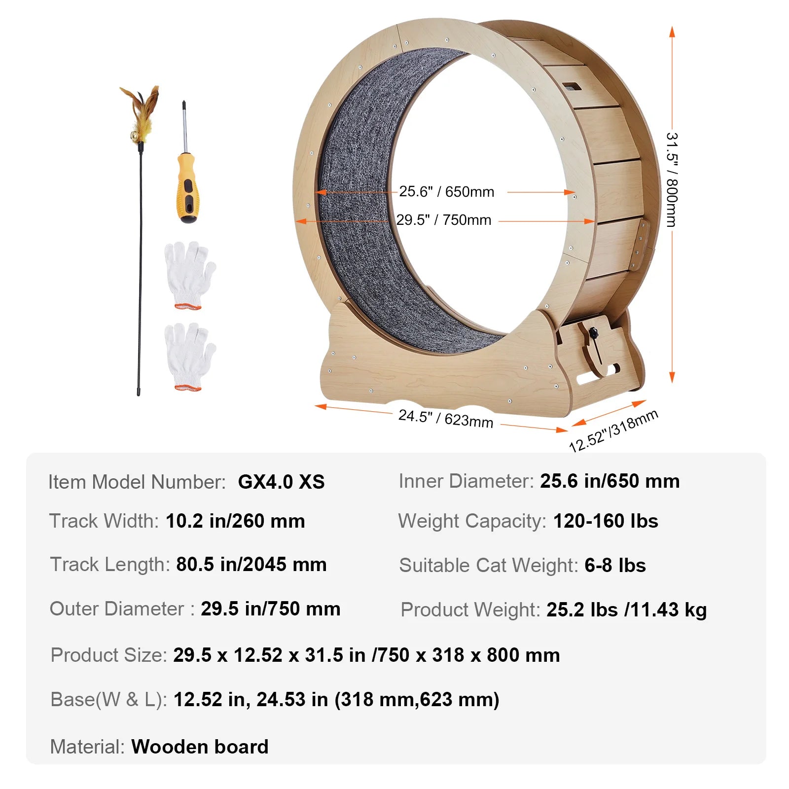 Wooden Cat Exercise Wheel Large Indoor Running Wheel Detachable Carpet - Arthur's Wellness Emporium