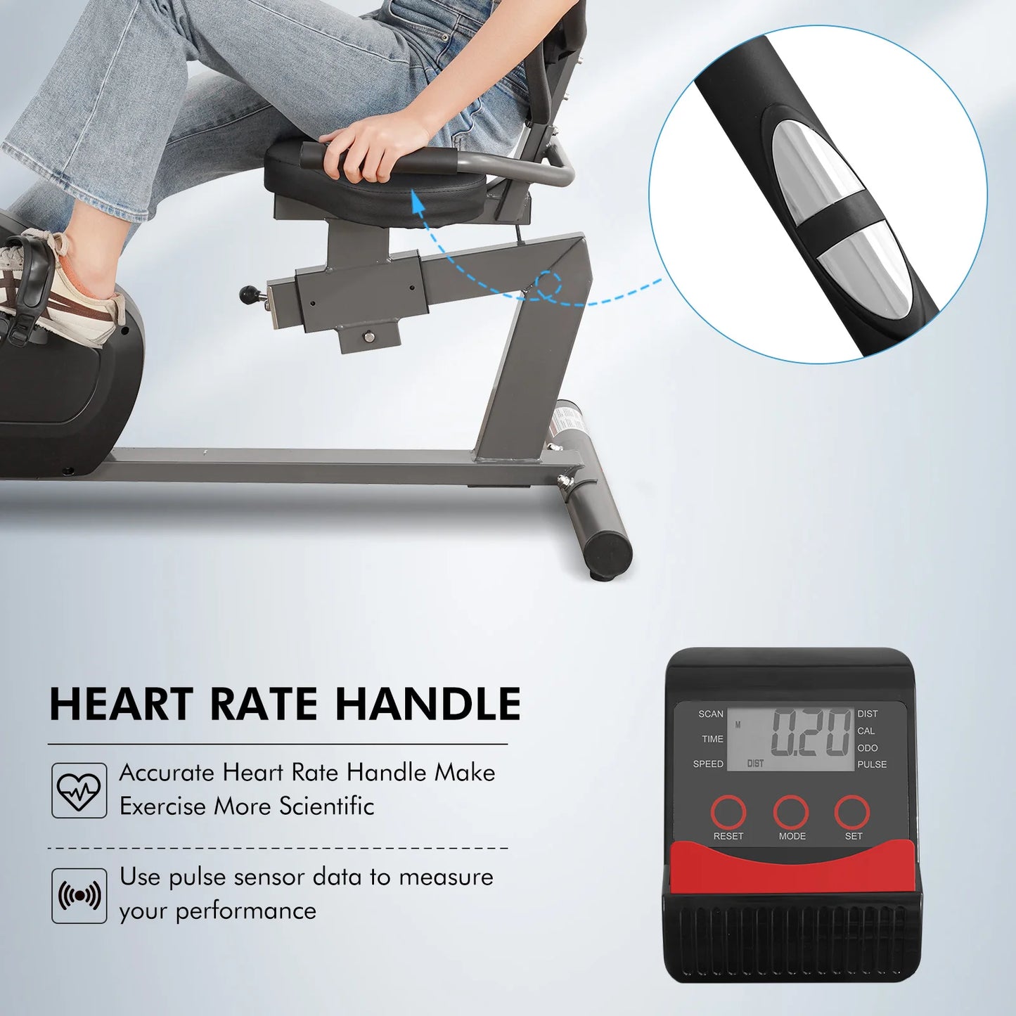 Origin Recumbent Bike Quiet 8 Levels Heart Rate Handle