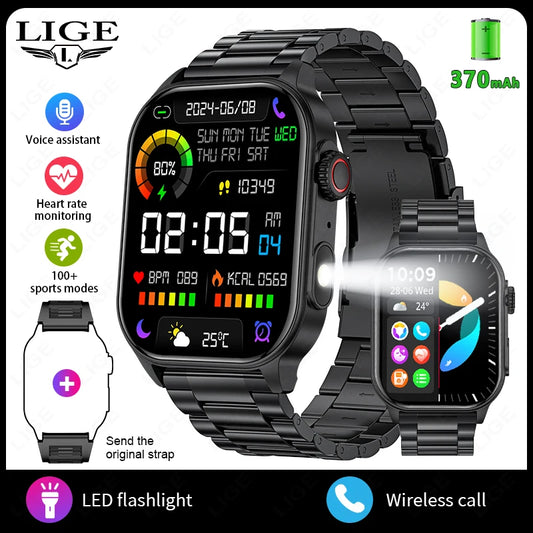 LIGE Smart Watch LED Flashlight Military Sport Waterproof