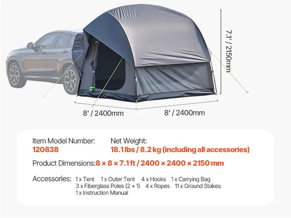 SucceBuy SUV Tent For Camping Waterproof With Shade Awning - Arthur's Wellness Emporium