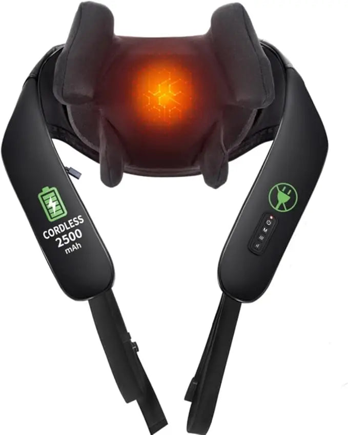 MASGREE Cordless Shiatsu Neck Back Massager With Heat 2500mAh Rechargeable