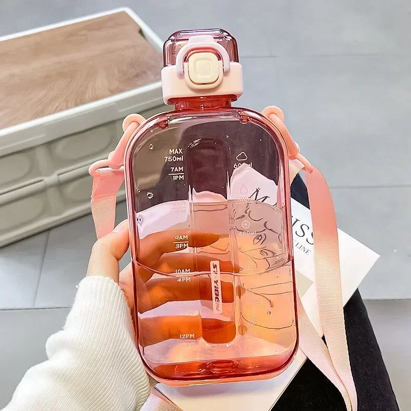 Flat Square Transparent Water Bottle With Adjustable Strap - Arthur's Wellness Emporium