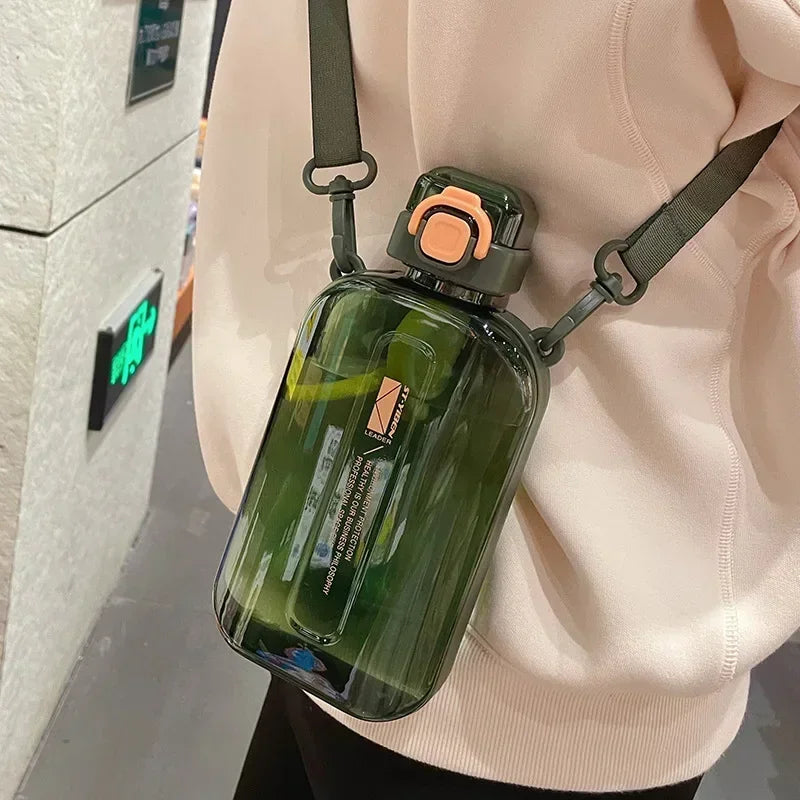 Flat Square Transparent Water Bottle With Adjustable Strap - Arthur's Wellness Emporium