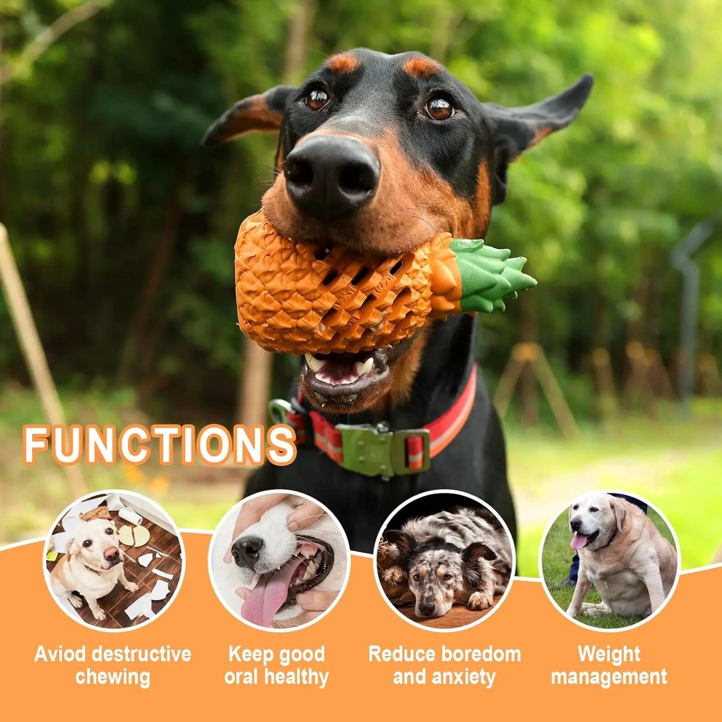 Indestructible Pineapple Dog Chew Toy For Aggressive Chewers Natural Rubber