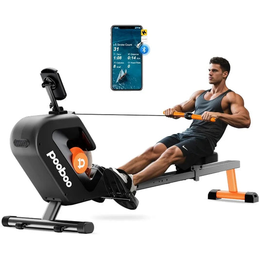 Pooboo Magnetic Rower 350 LBS with LCD Monitor and Holder - Arthur's Wellness Emporium