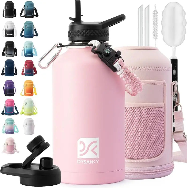 Insulated Stainless Steel Water Bottle With Straw And Carrying Strap
