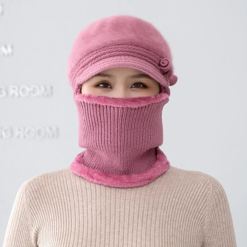 Winter Fur Lined Balaclava Hat For Women Windproof Warmth