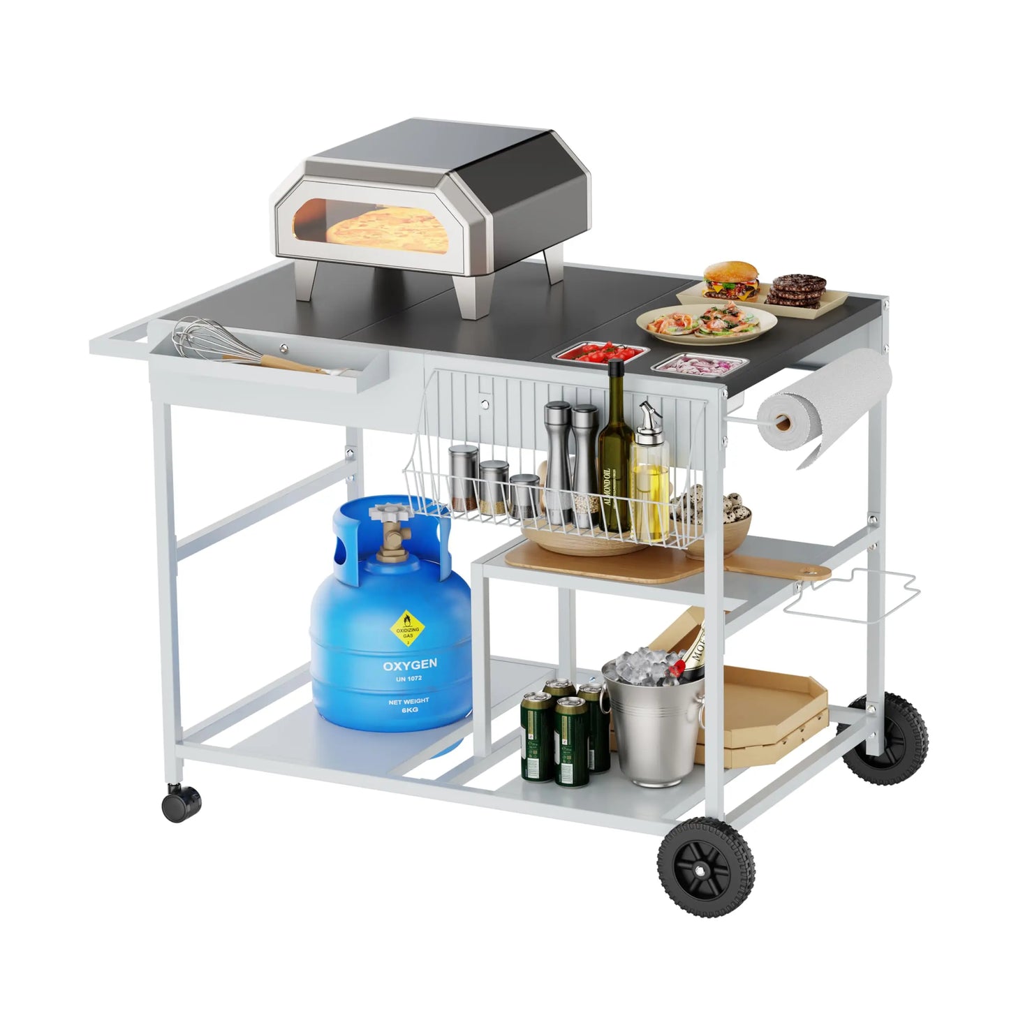 Outdoor Grill Cart Storage Kitchen Island Foldable Stainless Steel Top