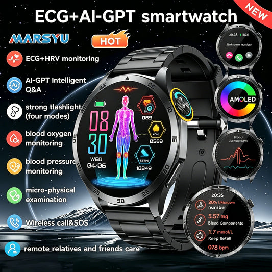 Marsyu Smart Watch ECG PPG Blood Pressure Lipid Uric Acid HD Bluetooth - Arthur's Wellness Emporium