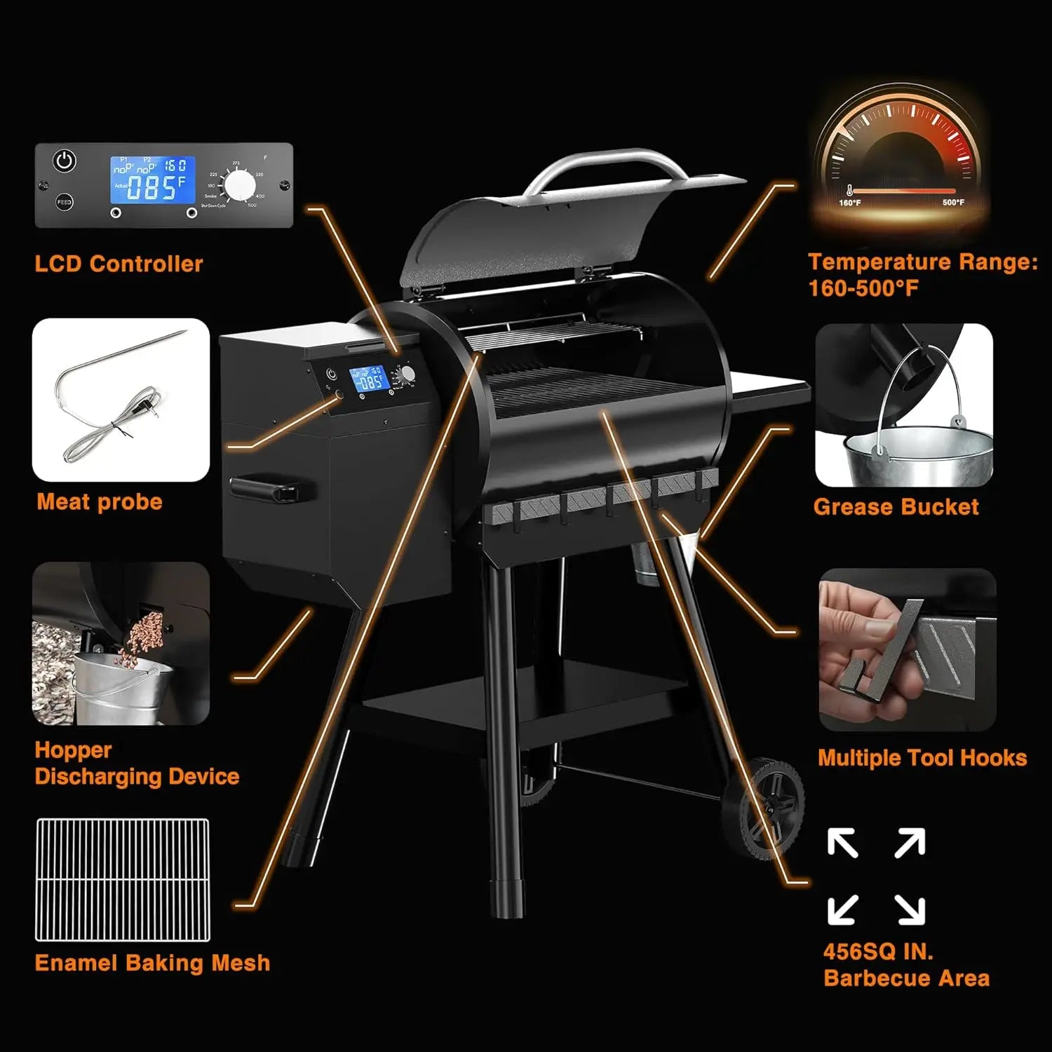 LCD Control Wood Pellet Smoker Grill With Auto Feed - Arthur's Wellness Emporium