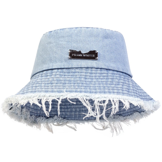 Unisex Denim Bucket Hat With Edge Holes For Outdoor Travel