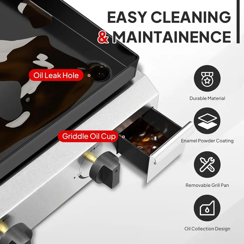 Portable Propane Griddle With Enameled Tray And Electric Ignition - Arthur's Wellness Emporium