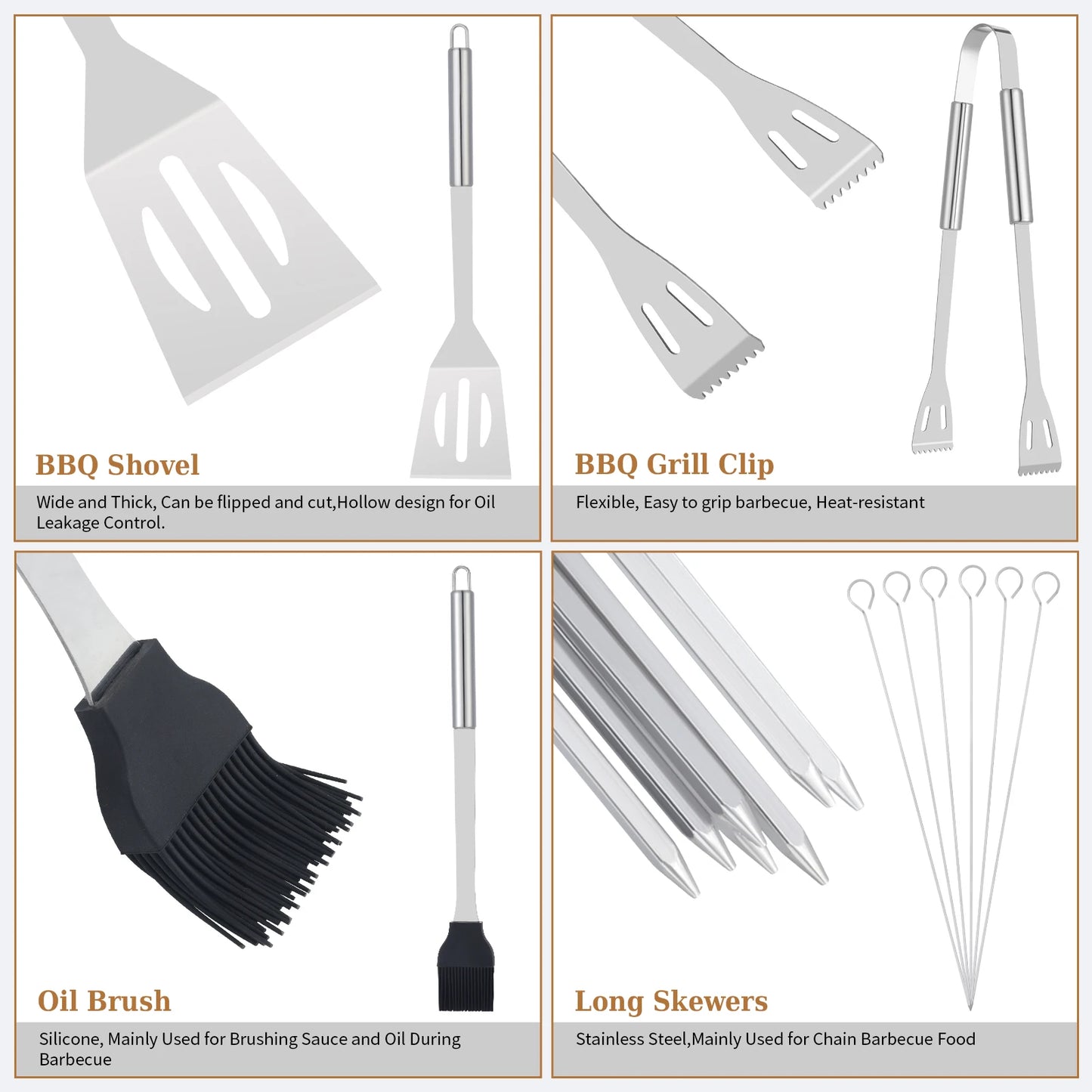 20 Piece Stainless Steel Barbecue Utensil Set For Outdoor Grilling